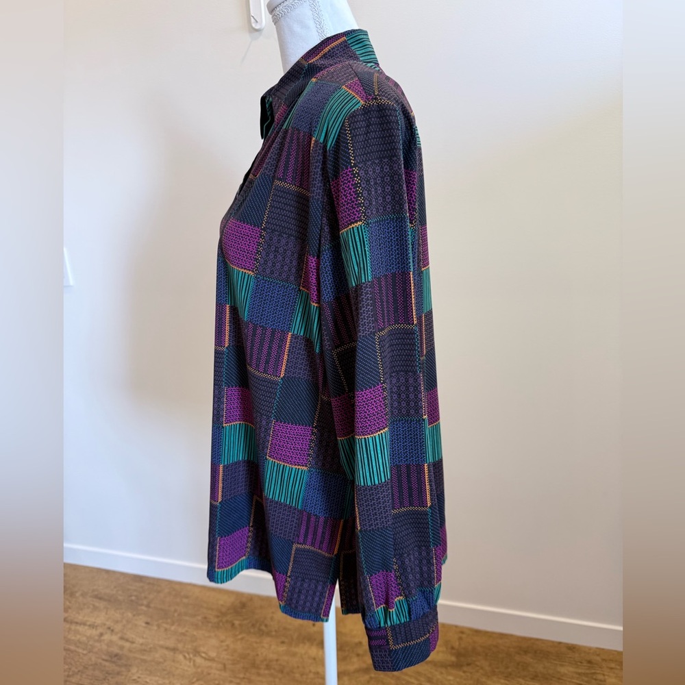 Alia Patchwork Geometric Button Down Size 16 Abstract 90s Vintage Grunge Indie - Picture 3 of 9